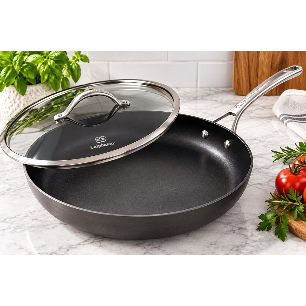New Calphalon® Hard-Anodized Nonstick 12" Jumbo Frying Pan with Lid Never Used